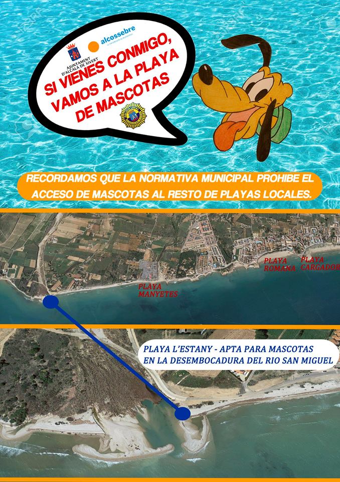 cartel informativo de la playa para perros en Alcossebre