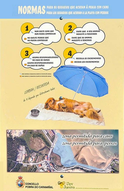 Cartel informativo de la playa canina de El Arenal
